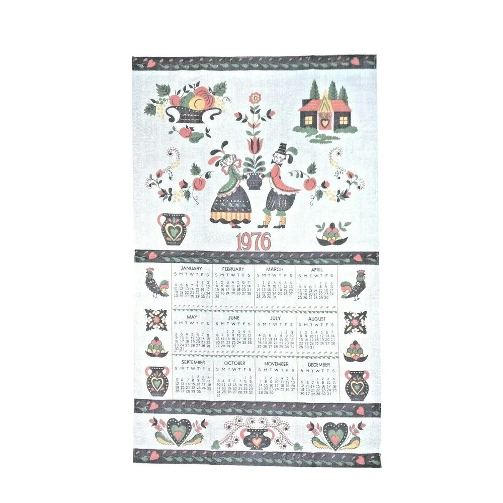 1976 Tea Towel Pennsylvania Dutch Folk Art Cottagecore Retro Kitchen